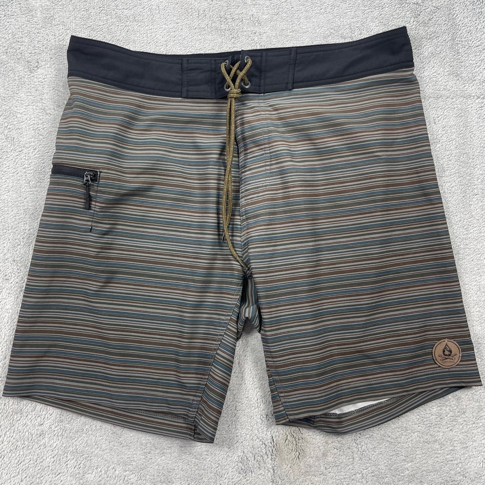 HippyTree Board Shorts Men 34 Brown Multi Striped Aquatic Division Eco Stretch